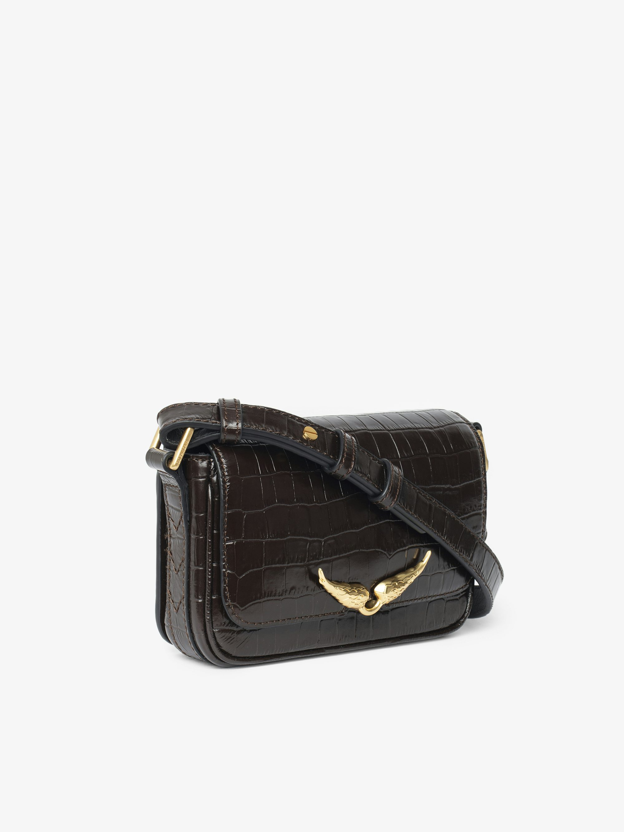 Le Zazi Croco Bag - Small croco-effect leather bag with adjustable shoulder strap and signature wings.
